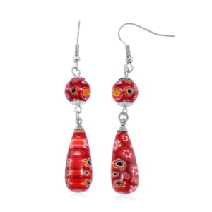 Value Buy Red Murano Style Earrings in Stainless Steel