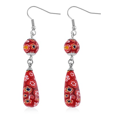 Red Murano Style Earrings in Stainless Steel