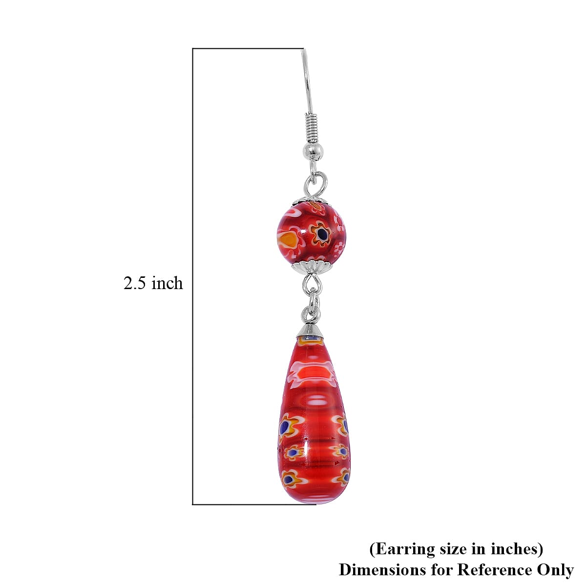 Red Murano Style Earrings in Stainless Steel