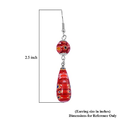 Red Murano Style Earrings in Stainless Steel