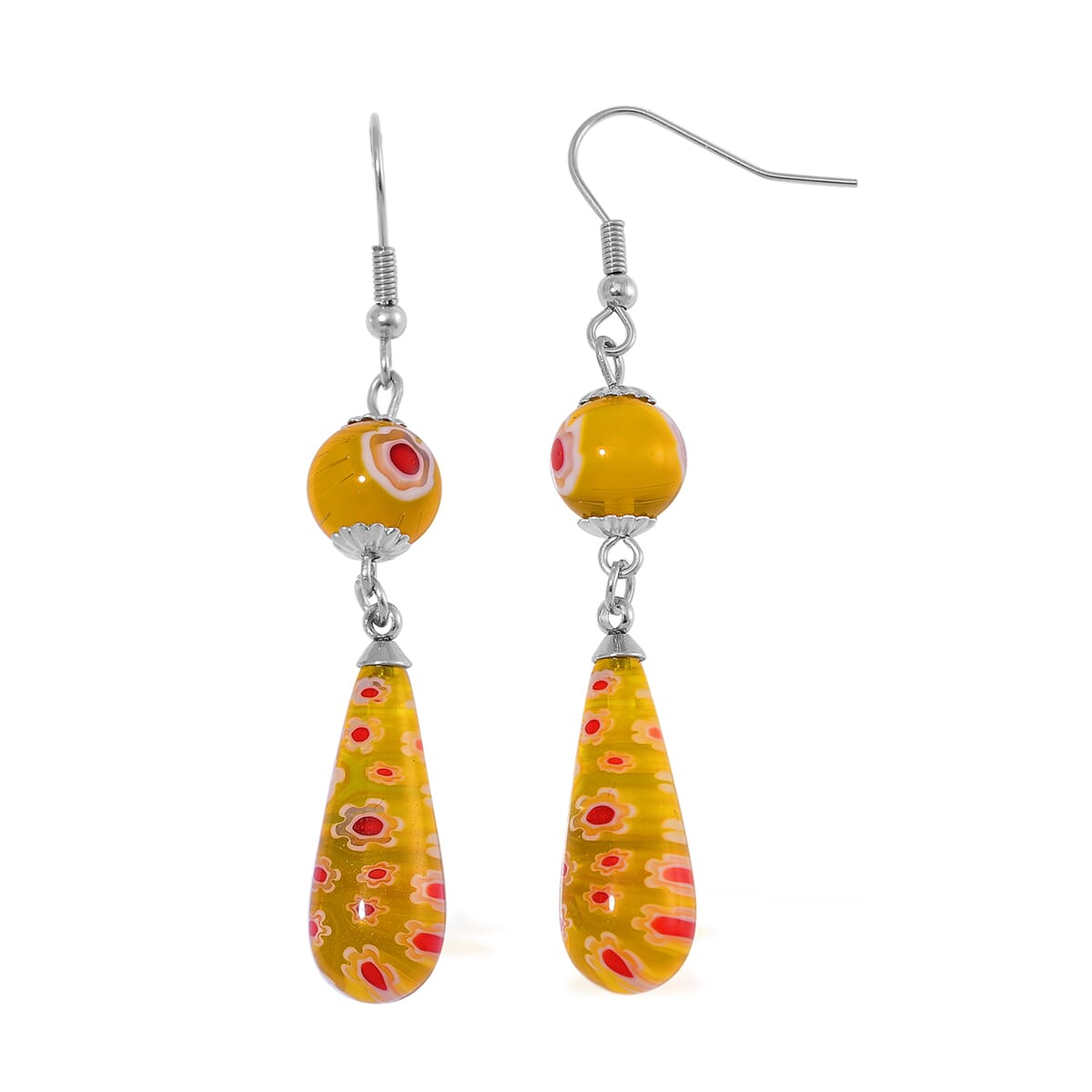 Yellow Murano Style Earrings in Stainless Steel image number 0