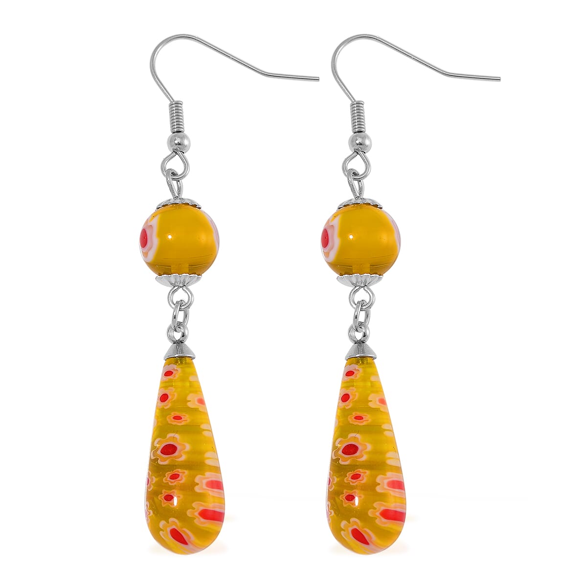 Yellow Murano Style Earrings in Stainless Steel image number 3