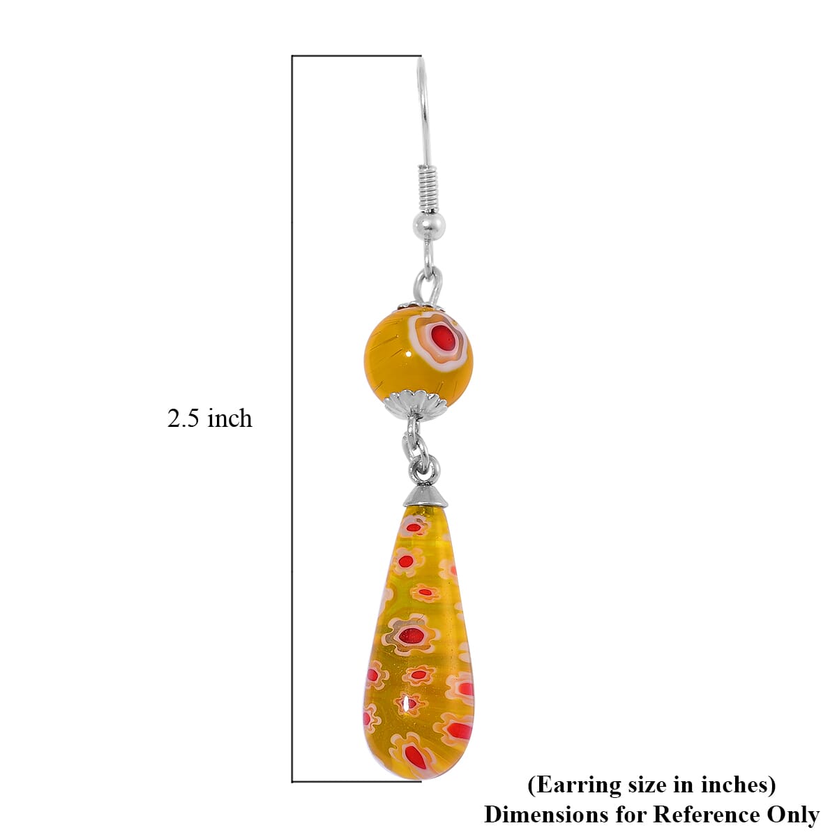 Yellow Murano Style Earrings in Stainless Steel image number 4