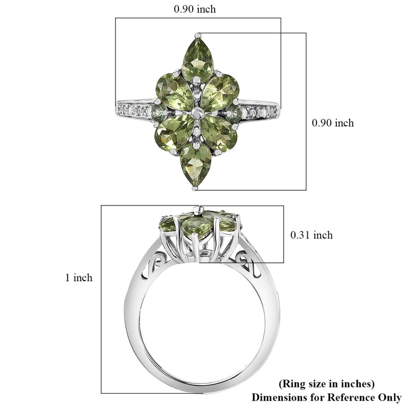 Natural Green Apatite and White Zircon 2.80 ctw Ring in Rhodium Over Sterling Silver (Size 10.0)