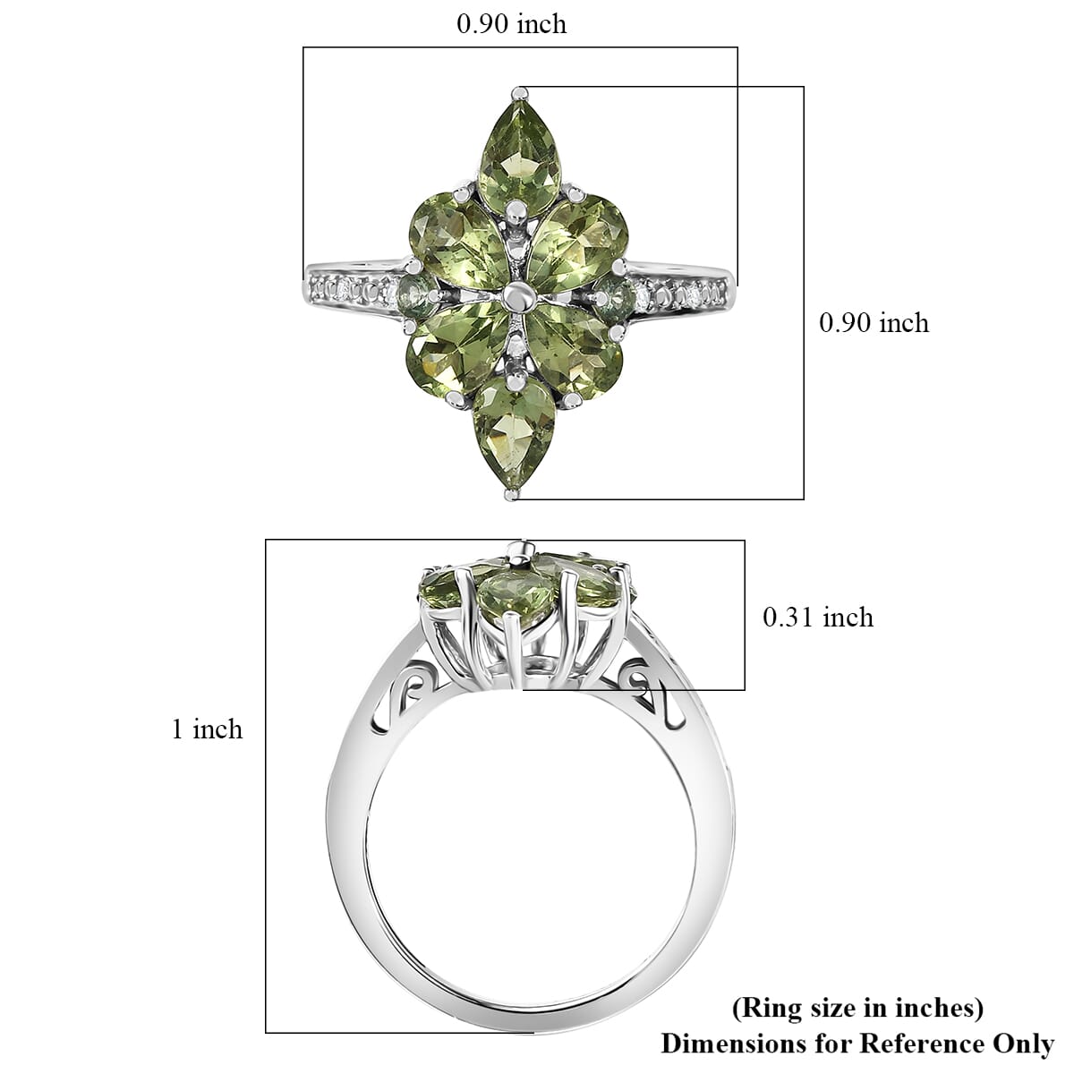 Natural Green Apatite and White Zircon 2.80 ctw Ring in Rhodium Over Sterling Silver (Size 6.0) image number 5