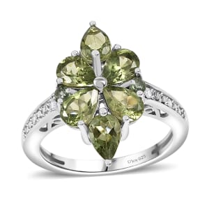 Natural Green Apatite and White Zircon 2.80 ctw Ring in Rhodium Over Sterling Silver (Size 9.0)