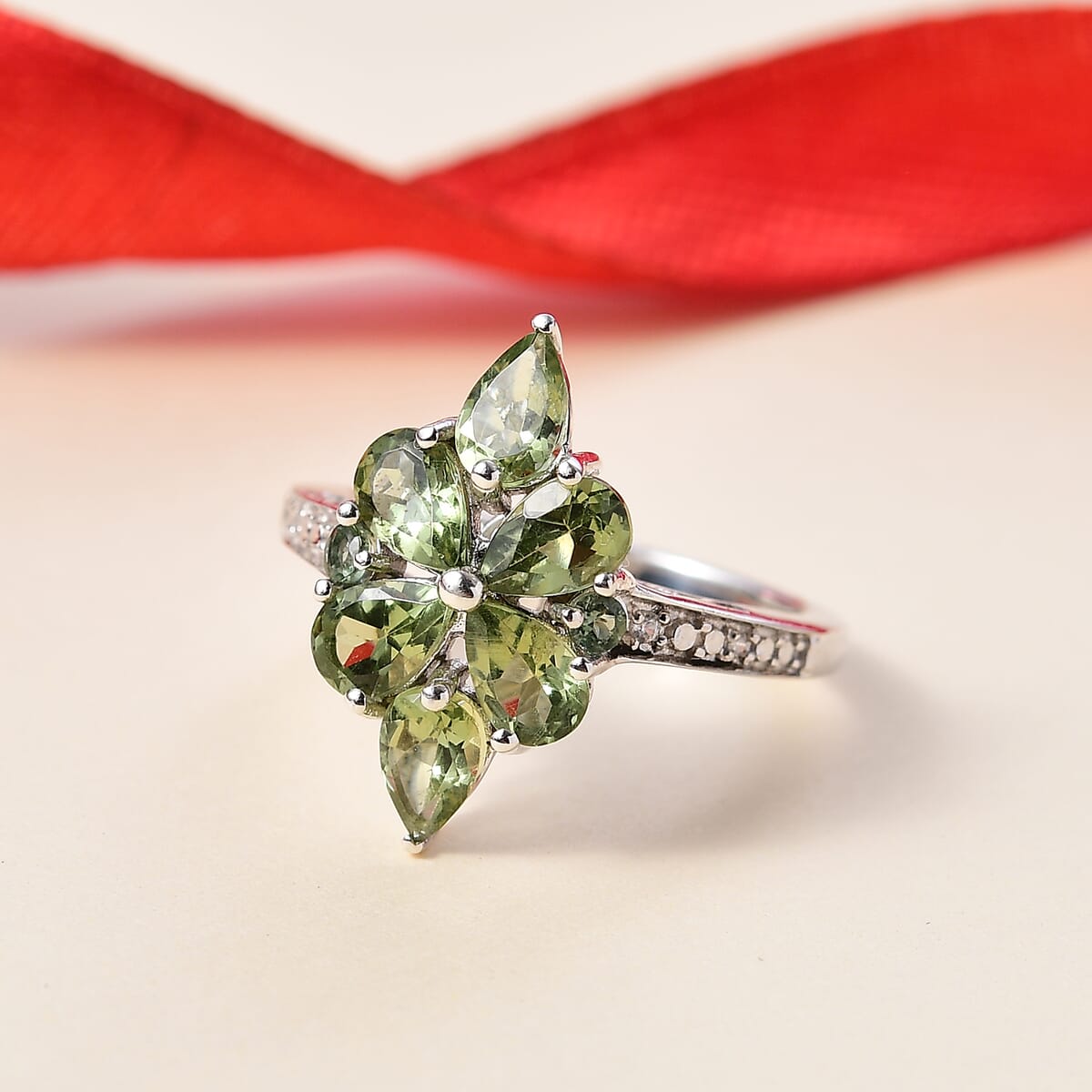 Natural Green Apatite and White Zircon 2.80 ctw Ring in Rhodium Over Sterling Silver (Size 9.0) image number 1