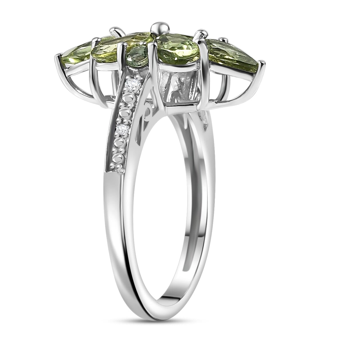 Natural Green Apatite and White Zircon 2.80 ctw Ring in Rhodium Over Sterling Silver (Size 9.0) image number 3