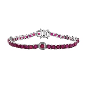 Asscher Cut Niassa Ruby (FF) 22.80 ctw Serene Harmony Bracelet in Rhodium Over Sterling Silver (8.00 In)