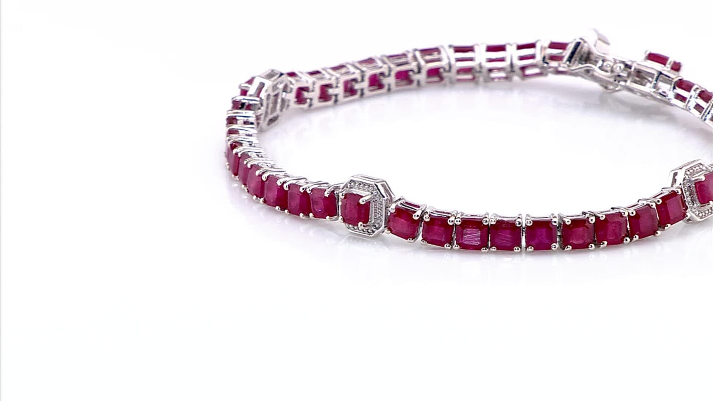 TLV Niassa Ruby (FF) Bracelet in Rhodium Over Sterling Silver (6.50 In) 18.35 ctw