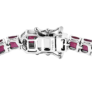 Asscher Cut Niassa Ruby (FF) 22.80 ctw Serene Harmony Bracelet in Rhodium Over Sterling Silver (8.00 In)