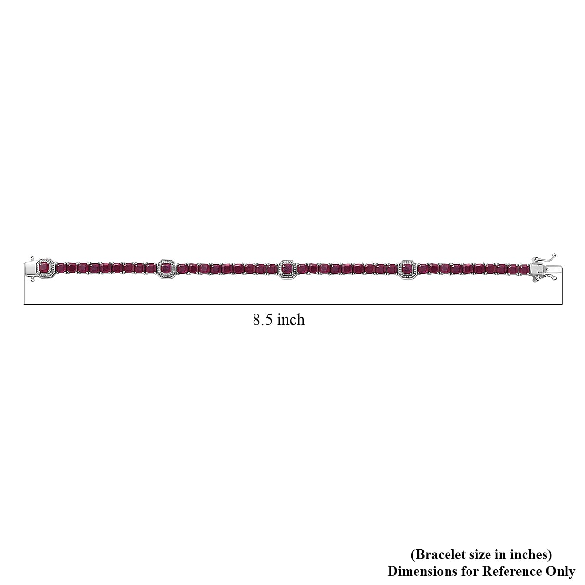 Asscher Cut Niassa Ruby (FF) 22.80 ctw Serene Harmony Bracelet in Rhodium Over Sterling Silver (8.00 In) image number 4