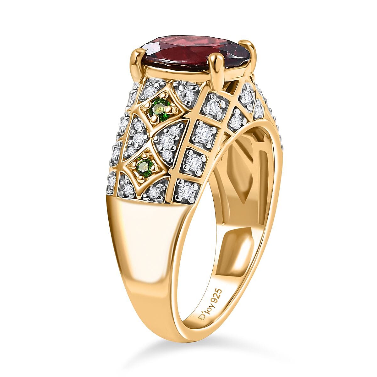 Mozambique Garnet, Multi Gemstone Art Deco Ring in 18K Vermeil YG Over Sterling Silver (Size 10.0) 3.80 ctw image number 3