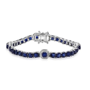 Asscher Cut Masoala Sapphire (D) 17.90 ctw Serene Harmony Bracelet in Rhodium Over Sterling Silver (6.50 In)