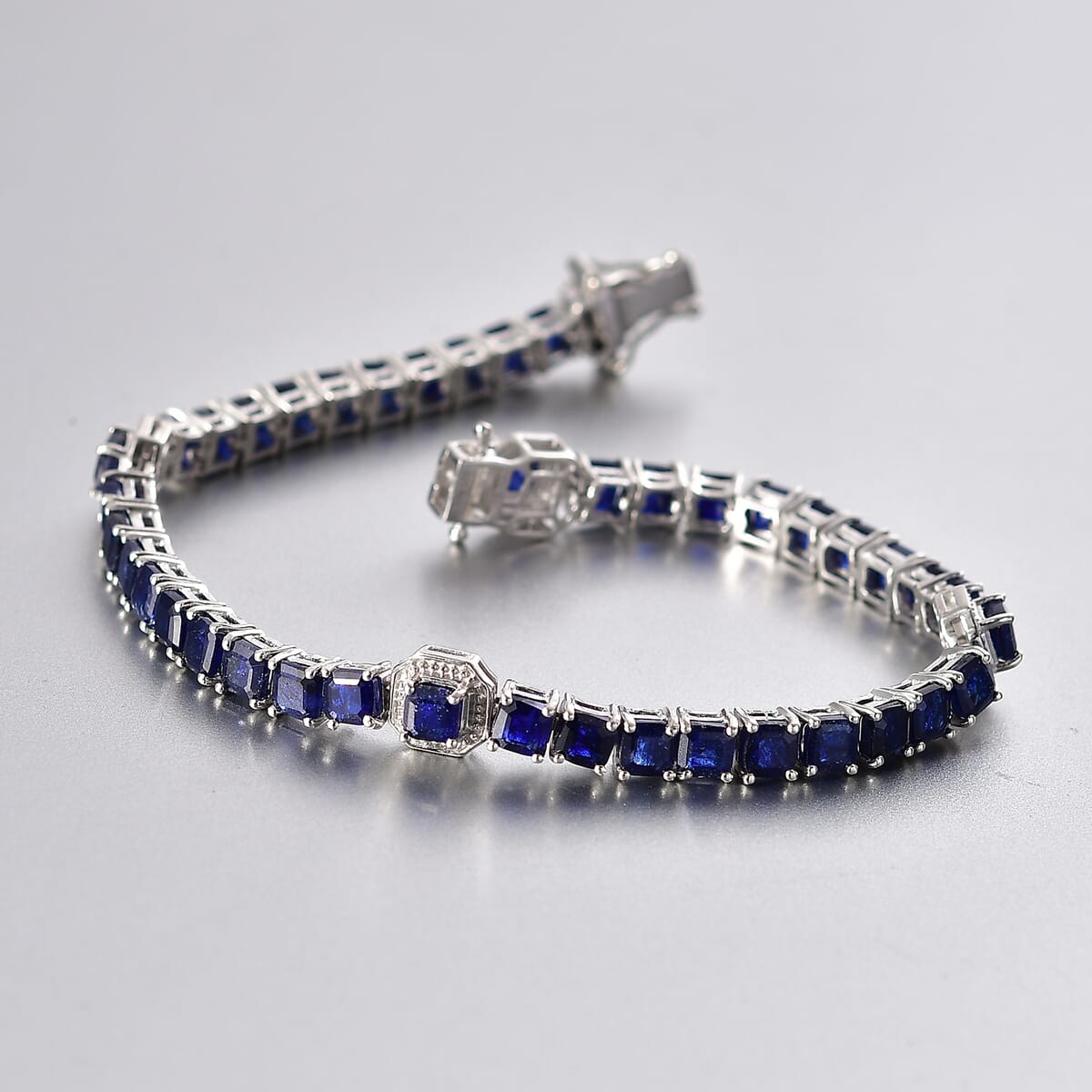 Asscher Cut Masoala Sapphire (D) 23.90 ctw Serene Harmony Bracelet in Rhodium Over Sterling Silver (8.00 In) image number 1