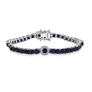 Asscher Cut Masoala Sapphire (D) 18.10 ctw Serene Harmony Bracelet in Rhodium Over Sterling Silver (7.25 In)