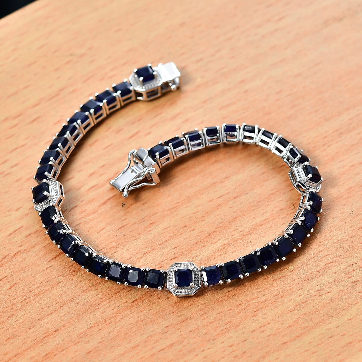 Asscher Cut Masoala Sapphire (D) 18.10 ctw Serene Harmony Bracelet in Rhodium Over Sterling Silver (7.25 In) image number 1