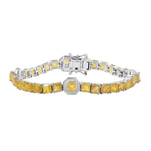 Asscher Cut Yellow Sapphire (FF) 18.10 ctw Serene Harmony Bracelet in Rhodium Over Sterling Silver (6.50 In)