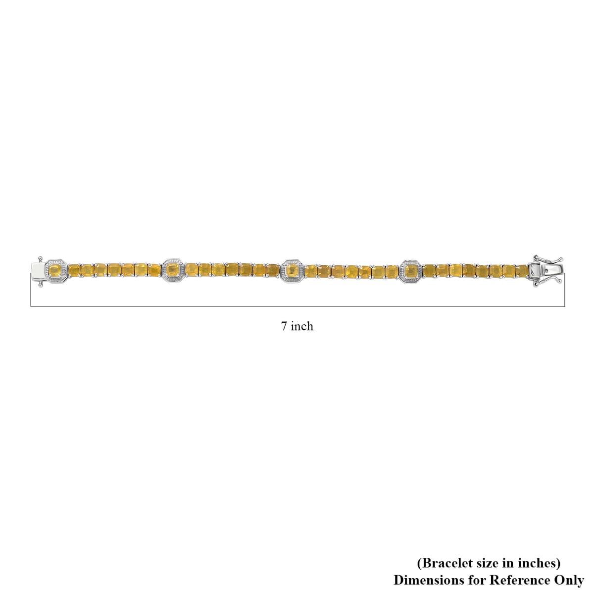 Asscher Cut Yellow Sapphire (FF) 18.10 ctw Serene Harmony Bracelet in Rhodium Over Sterling Silver (6.50 In) image number 4