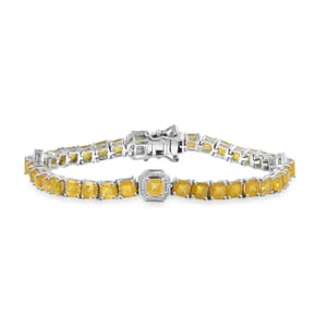 Asscher Cut Yellow Sapphire (FF) 20.35 ctw Serene Harmony Bracelet in Rhodium Over Sterling Silver (7.25 In)