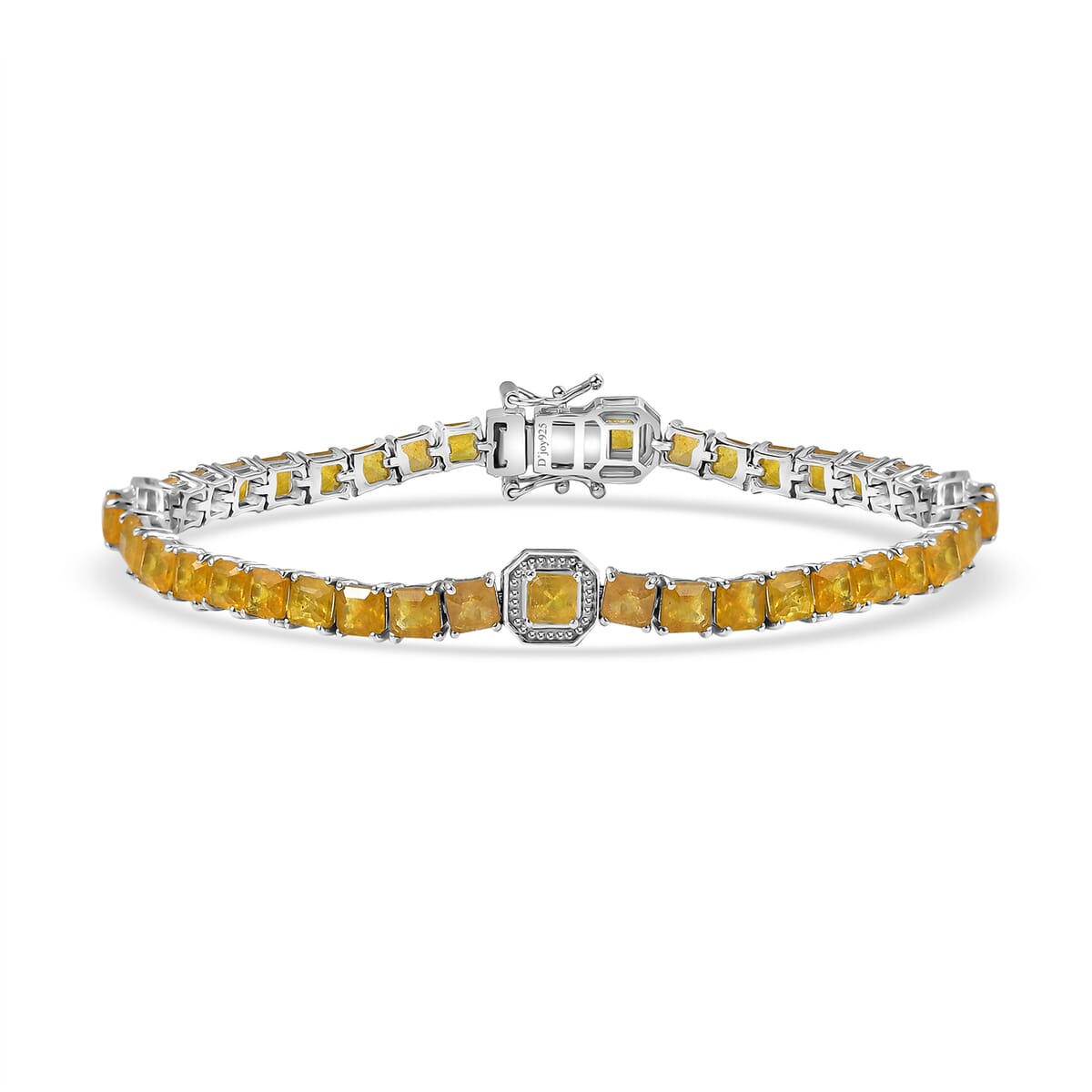 Asscher Cut Yellow Sapphire (FF) 20.70 ctw Serene Harmony Bracelet in Rhodium Over Sterling Silver (8.00 In) image number 0