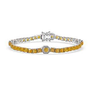 Asscher Cut Yellow Sapphire (FF) 20.70 ctw Serene Harmony Bracelet in Rhodium Over Sterling Silver (8.00 In)