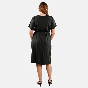 Tamsy Black Midi Dress with Removable Waist Tie - US Medium