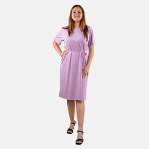 Tamsy Lilac Round Neck Midi Dress with Waist Tie - US Large