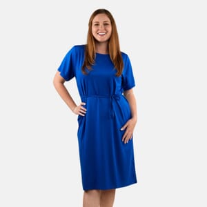 Tamsy Blue Round Neck Midi Dress with Waist Tie - US Medium