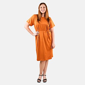 Tamsy Orange Midi Dress with Removable Waist Tie - US Large