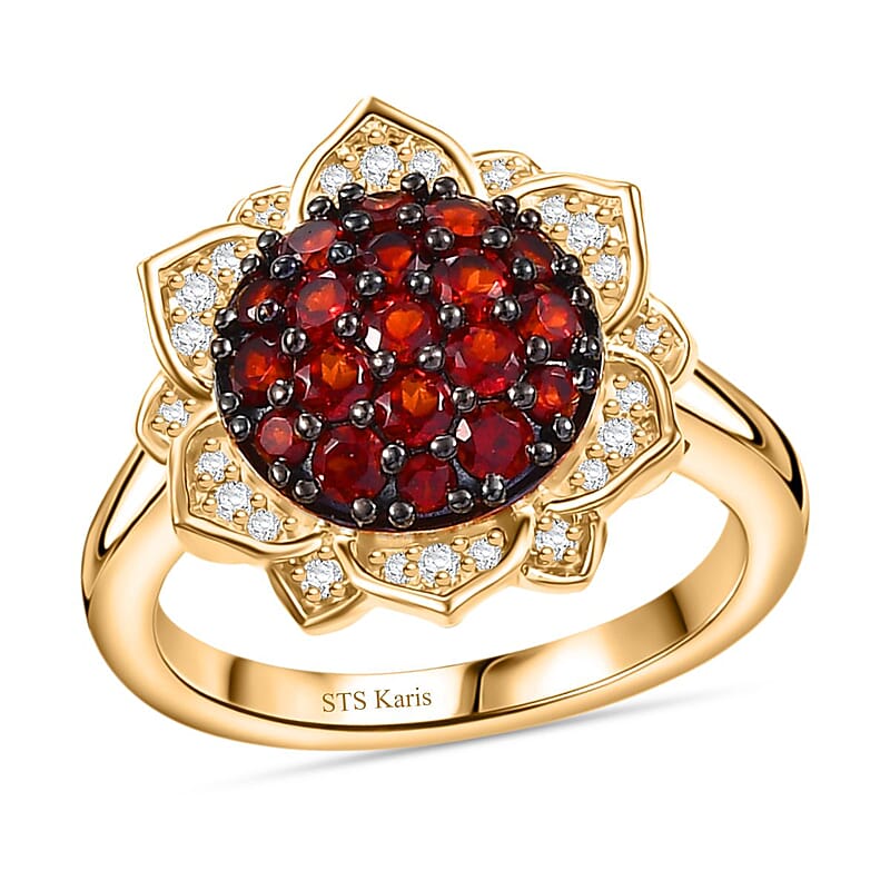 Karis Mozambique Garnet and White Zircon 1.20 ctw Lotus Flower Ring in 18K Yellow Gold Plated (Size 10.0)
