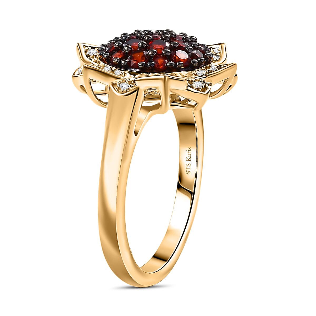 Karis Mozambique Garnet and White Zircon 1.20 ctw Lotus Flower Ring in 18K Yellow Gold Plated (Size 10.0) image number 3