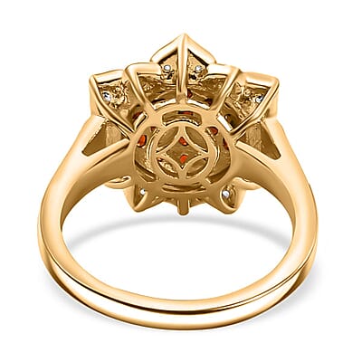 Karis Mozambique Garnet and White Zircon 1.20 ctw Lotus Flower Ring in 18K Yellow Gold Plated (Size 10.0)
