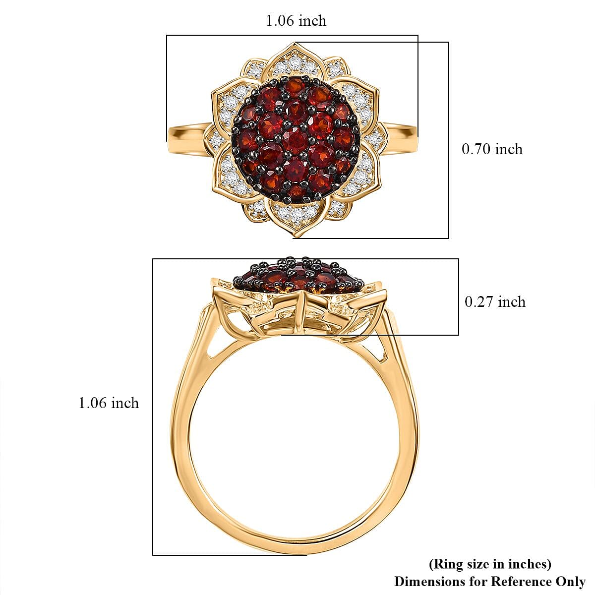 Karis Mozambique Garnet and White Zircon 1.20 ctw Lotus Flower Ring in 18K Yellow Gold Plated (Size 10.0) image number 5