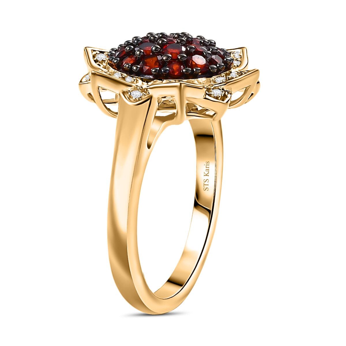 Karis Mozambique Garnet and White Zircon 1.20 ctw Lotus Flower Ring in 18K Yellow Gold Plated (Size 6.0) image number 3
