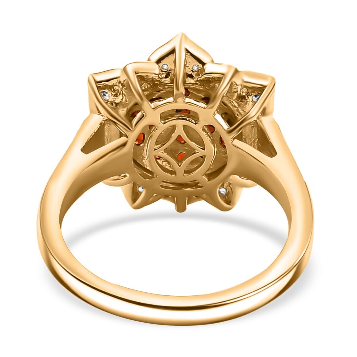 Karis Mozambique Garnet and White Zircon 1.20 ctw Lotus Flower Ring in 18K Yellow Gold Plated (Size 6.0) image number 4