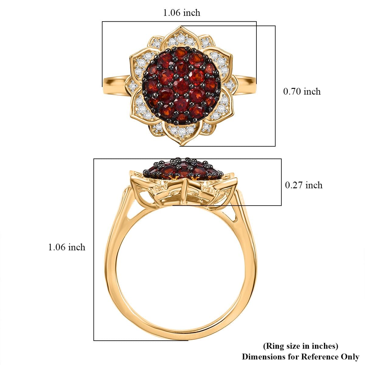 Karis Mozambique Garnet and White Zircon 1.20 ctw Lotus Flower Ring in 18K Yellow Gold Plated (Size 6.0) image number 5