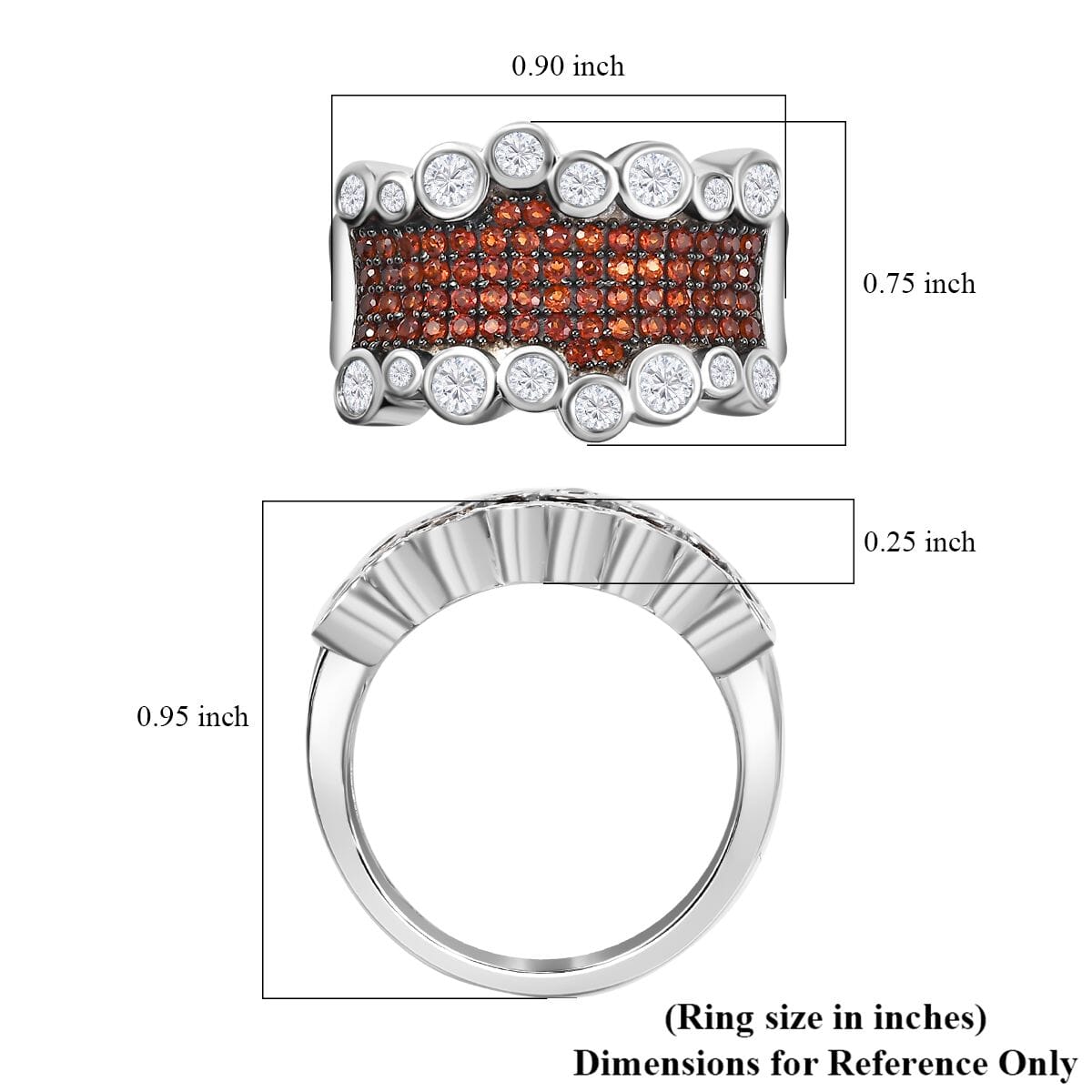 Karis Premium Mozambique Garnet and White Zircon 1.70 ctw Bubbles Ring in Platinum Bond (Size 5.0) image number 5