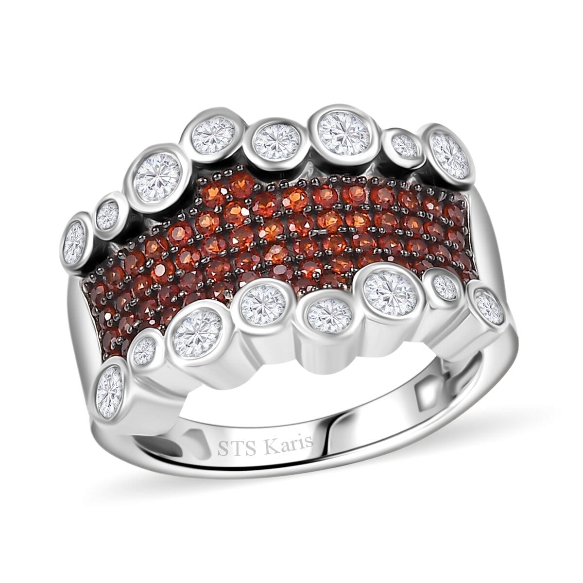Karis Premium Mozambique Garnet and White Zircon 1.70 ctw Bubbles Ring in Platinum Bond (Size 8.0) image number 0