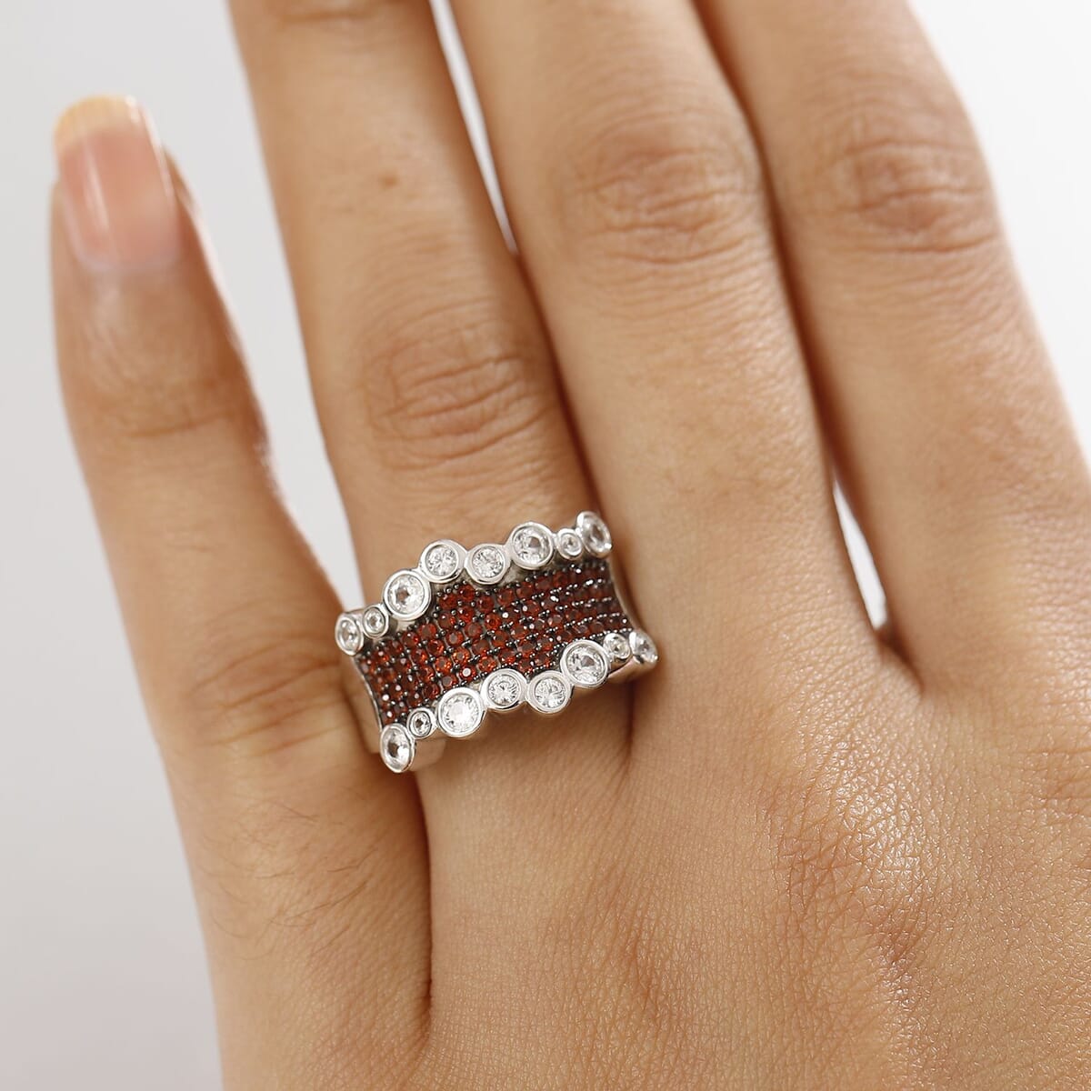 Karis Premium Mozambique Garnet and White Zircon 1.70 ctw Bubbles Ring in Platinum Bond (Size 8.0) image number 2