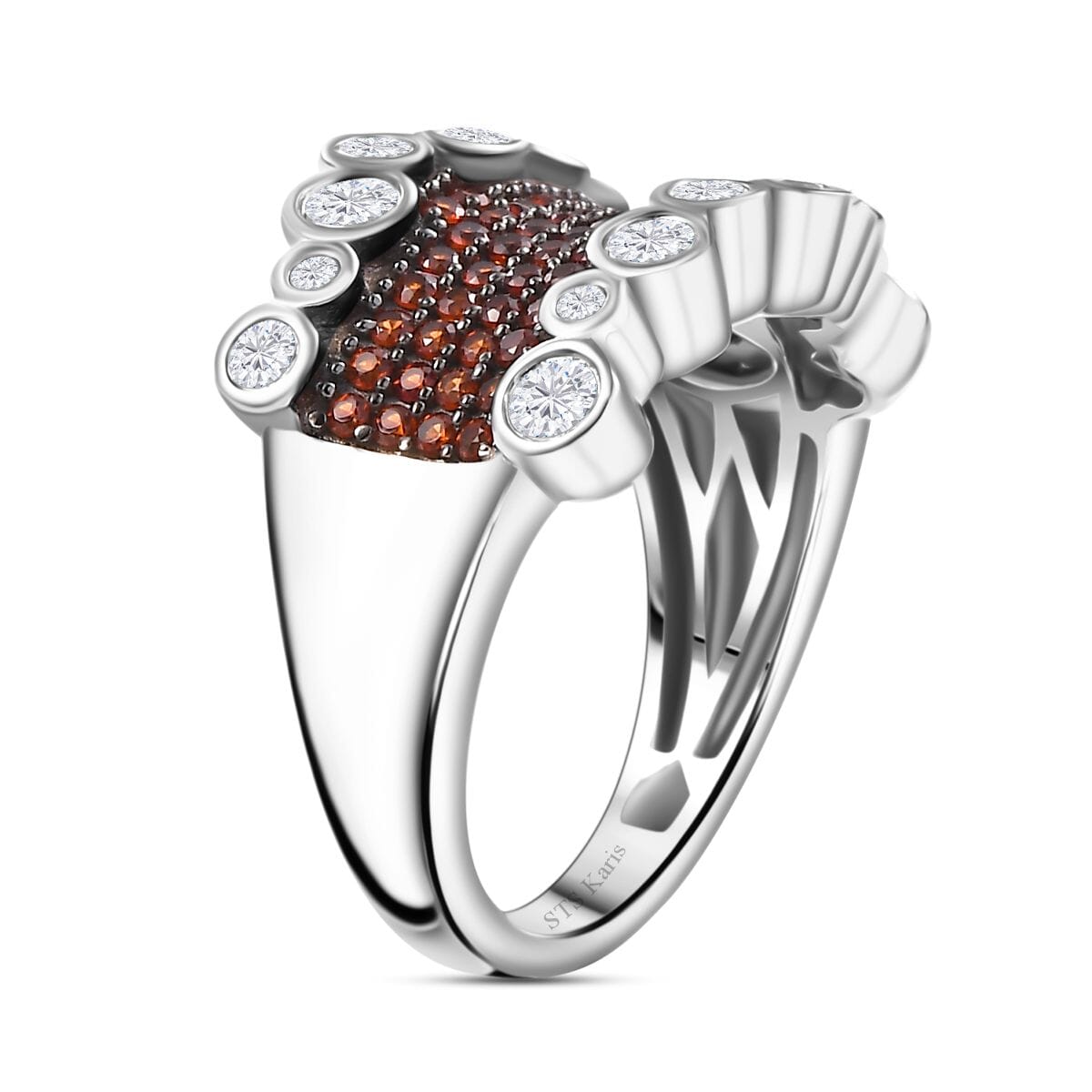 Karis Premium Mozambique Garnet and White Zircon 1.70 ctw Bubbles Ring in Platinum Bond (Size 8.0) image number 3