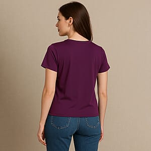 Tamsy Purple Butterfly Crystal Bejeweled and Lace Short Sleeve Shirt - One Size Fits Up to XLarge