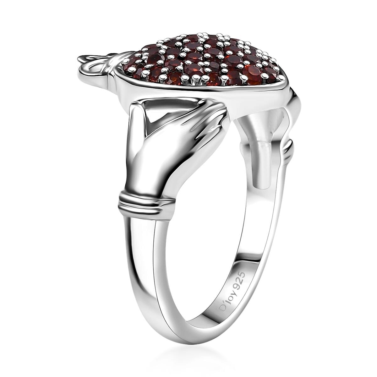 Premium Mozambique Garnet 0.80 ctw Claddagh Ring in Rhodium Over Sterling Silver (Size 5.0) image number 3