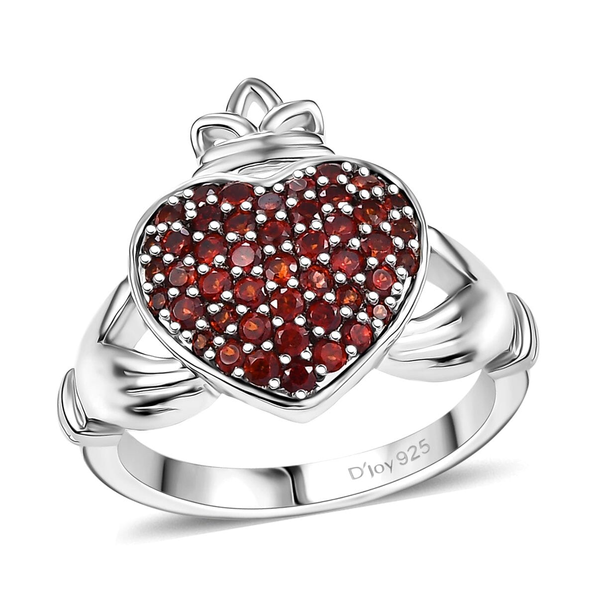 Premium Mozambique Garnet 0.80 ctw Claddagh Ring in Rhodium Over Sterling Silver (Size 7.0) image number 0