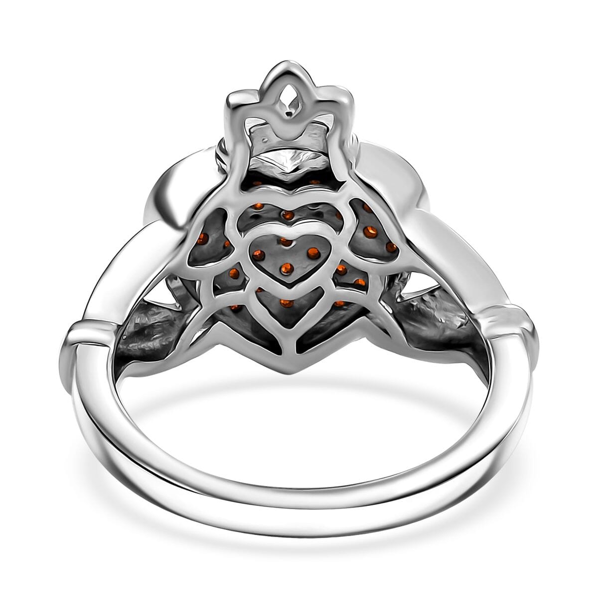Premium Mozambique Garnet 0.80 ctw Claddagh Ring in Rhodium Over Sterling Silver (Size 7.0) image number 4