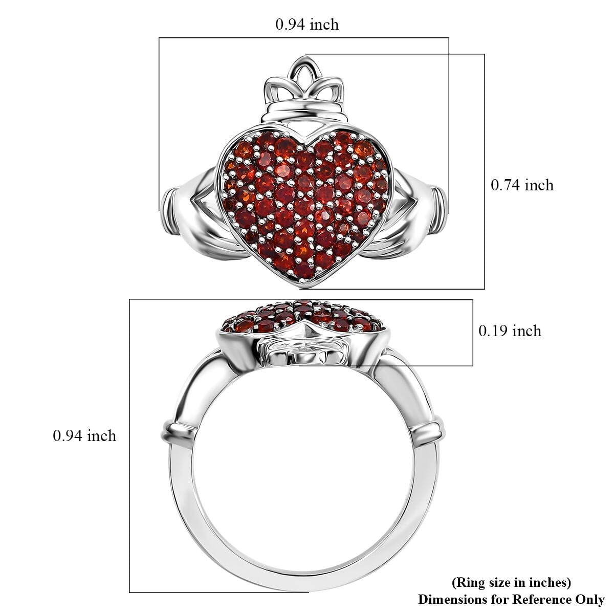 Premium Mozambique Garnet 0.80 ctw Claddagh Ring in Rhodium Over Sterling Silver (Size 7.0) image number 5