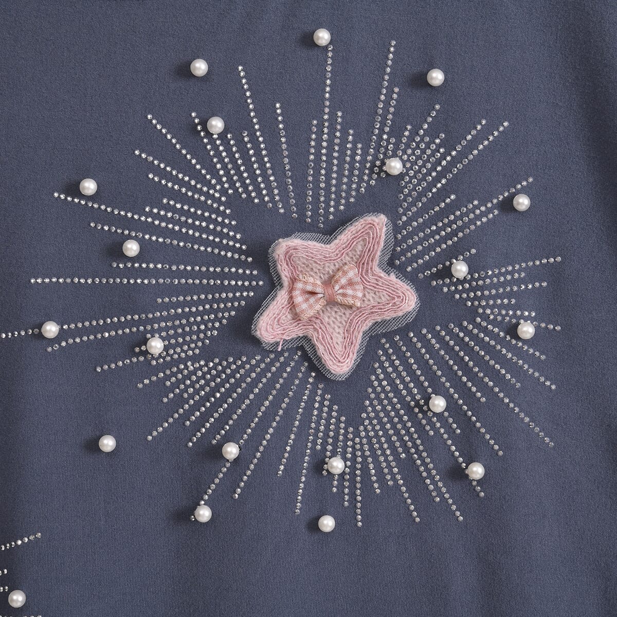 Navy Starburst Crystal Bejeweled and Lace Short Sleeve Shirt - One Size Fits Most image number 1