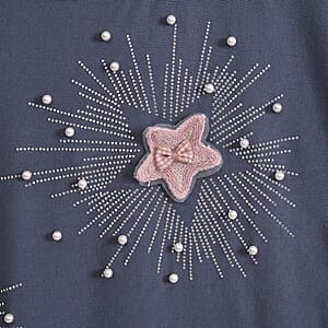 Tamsy Navy Starburst Crystal Bejeweled and Lace Short Sleeve Shirt - One Size Fits Up to XLarge