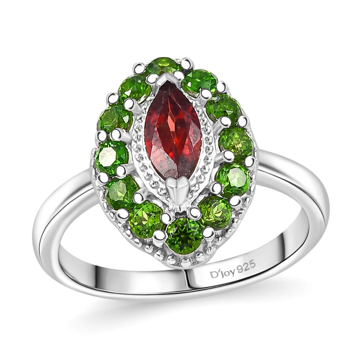 Premium Mozambique Garnet and Chrome Diopside 1.60 ctw Ring in Rhodium Over Sterling Silver (Size 8.0) image number 0