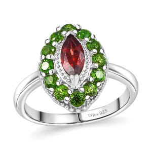 Premium Mozambique Garnet and Chrome Diopside 1.60 ctw Ring in Rhodium Over Sterling Silver (Size 8.0)